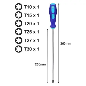 SPARES2GO Extra Long Reach Crv Magnetic Tip Star Torx Screwdriver Set (6 piece, 360mm)