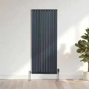 Oval Column Radiator & Valves - 1600mm x 600mm - Anthracite Grey