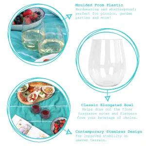 Reusable Plastic Stemless Wine Glasses - 300ml - Pack of 12