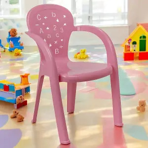 URBNLIVING 50cm Height 6 Pcs Pink Coloured Stackable Plastic Chairs for Kids Party Play Set