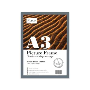 A3 Grey Picture Frame Fits A3 (29.7 x 42cm - 11.7 x 16.5in) Poster, Photo, Artwork, or Print.