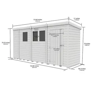 DIY Sheds 13x4 Pent Shed - Single Door With Windows