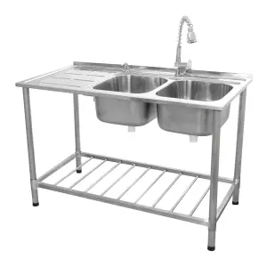 Commercial Catering Sink Double Bowl / Left Hand Drainer