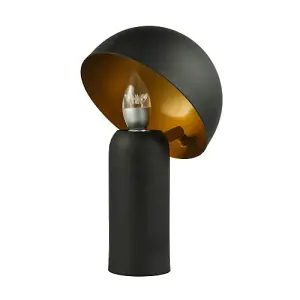 Modern Black Mushroom Table Lamp with Tilted Gold Inner Shade and Fabric Cable