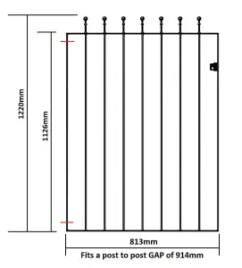 MANA Ball Top Metal Garden Gate 914mm GAP x 1220mm High MAZP06/3