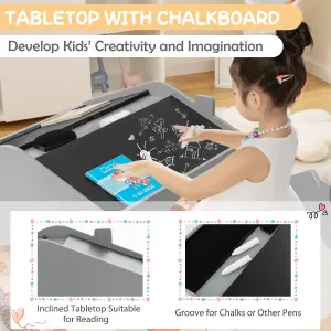 Costway Kids Table and Chair Set Children Wooden Children Activity Desk W/ Chalkboards