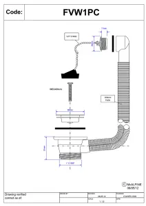 McAlpine FVW1PC Combined Waste and Overflow for Vanity Basin