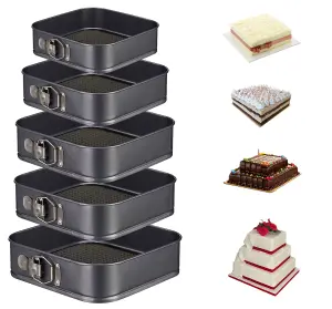 5PCS NON STICK BAKING CAKE MOULD TINS SQUARE SPRING FOAM BAKE TRAYS 5 PC PLATE