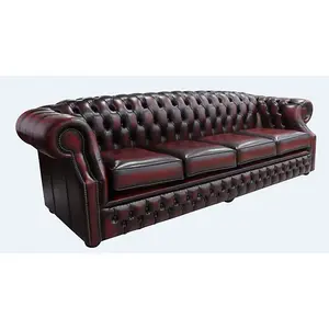 Chesterfield 4 Seater Antique Oxblood Red Real Leather Sofa Bespoke In Buckingham Style