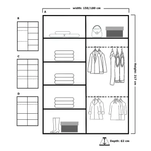 Sliding Wardrobes 4U Eddin Modern Sliding Mirror Door Wardrobe in  White, Black & Grey Colors - Black (W)1500mm, (H)2170mm