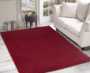 Modern Extra Large Small Soft 5cm Shaggy Non Slip Bedroom Living Room Carpet Runner Area Rug - Red 80 x 150 cm