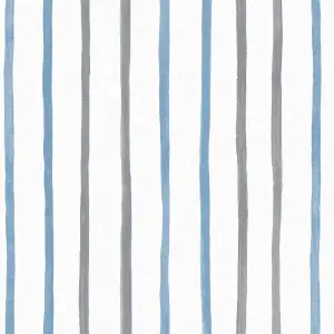 Laura Ashley Painterly Stripe Blue, Grey & White Kids Smooth Wallpaper