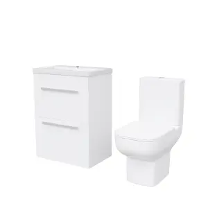 Nes Home 600mm White 2 Drawer Vanity Basin Unit & Close Coupled Toilet