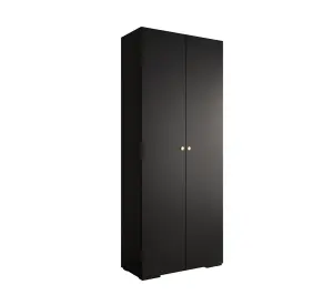 Stylish Black Inova II Hinged Door Wardrobe W1000mm H2370mm D470mm - Modern Storage with Round Gold Handles