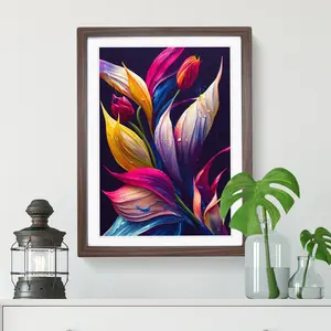 Vibrant Flowers No.6 - Single Picture Frame Print Brown Framed / 64cm H x 46cm W x 2cm D