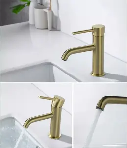 Aquarius RF-Series Mini Mono Basin Mixer Tap inc Waste Brushed Brass