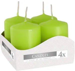 Pack of 4 Green Pillar Candles Small (Width: 40 mm / Height: 60 mm each)