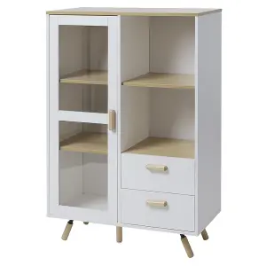 80 x 40 x 120cm Side Cabinet with Glass Door Drawers and Open Shelves