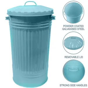 Duck Egg Metal Bin - Strong Metal Dustbin - Tapered Retro Style Bin - 45L