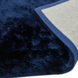 Navy Blue Shaggy Handmade Modern Plain Sparkle Easy to Clean Rug For Dining Room Bedroom Living Room-160cm X 230cm