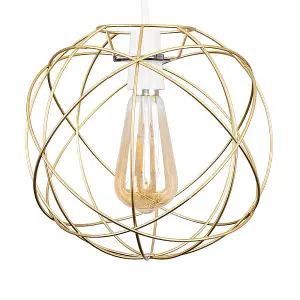 ValueLights Rutherford Retro Style Gold Metal Basket Cage Ceiling Pendant Light Shade