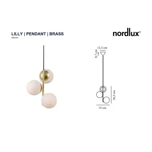 Nordlux Lilly 3-Spot Indoor Living Dining Metal Pendant Ceiling Light in Brass (Diam) 15cm