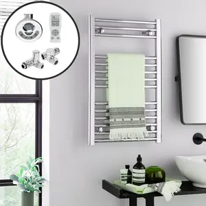 Bray Dual Fuel Thermostatic Electric Heated Towel Rail With Timer, Straight, Chrome - W500 x H1200 mm