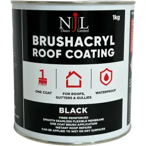 Njl Direct Brushacryl One Coat Leaksealer Waterproof Roof Coating  Fibre Reinforced Black 1KG