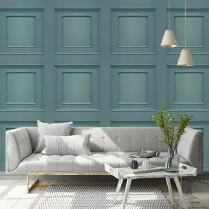 Belgravia Décor Oliana Panel Teal Smooth Wallpaper