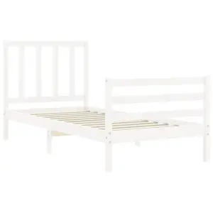 Berkfield Bed Frame with Headboard White Small Single Solid Wood