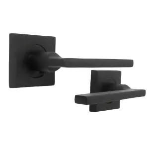 UNO Door Handle Matt Black Lever on Square Rose Internal Wooden Handles + 64mm Latch & Hinges