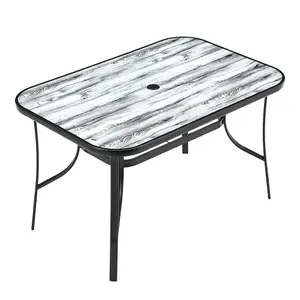 150 x 90cm Rectangular Outdoor Garden Coffee Table with Wood Texture and 5.1cm Dia Parasol Hole