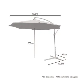 KCT Garden Parasol 3m Large Black Cantilever with Protective Cover and Base