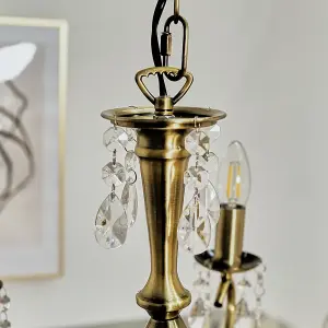 ValueLights Argyll Antique Brass 5 Way Crystal Jewel Chandelier Ceiling Light Fitting