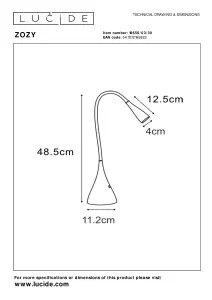 Lucide Zozy Modern Desk Lamp - LED Dim. - 1x4W 3000K - 3 StepDim - Black