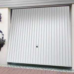 Regency Standard size Vertically ribbed White Up & over Unglazed Garage door, (H)1981mm (W)2134mm