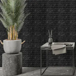 Walplus Lux Touch Dark Marble Mosaic Wall Tile Sticker Set - 15cm (6inch) - 24pcs One Pack