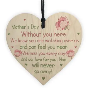 Red Ocean Mothers Day Memorial Plaque For Nan Wooden Heart Mother's Day Sign For Nan