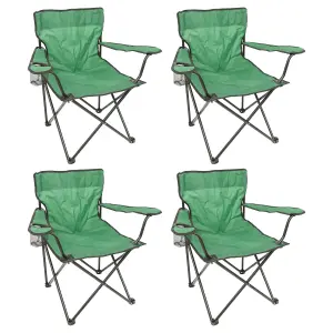 Harbour Housewares Folding Canvas Camping Chairs - Matt Black/Green - Pack of 4