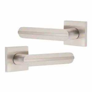 5 Pair Modern Lima Design Satin Nickel Premium Door Handles Square Rose 3" Ball Bearing Hinges and Tubular Latch - Golden Grace