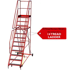 14 Tread HEAVY DUTY Mobile Warehouse Stairs Anti Slip Steps 4.15m Safety Ladder