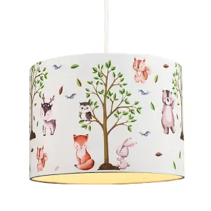 Cute Woodland Animals Round Lamp Shade in Cotton Fabric - Foxes Owls Rabbits