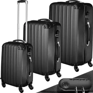 Suitcase Set - 3 hard-shell suitcases with telescopic handle, swivel wheels - black