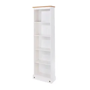 White wax Premium Corona tall narrow bookcase with antique wax top