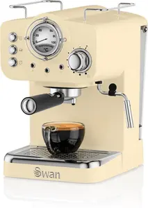 Swan Retro Espresso Coffee Machine With Milk Frother, Steam Pressure Control,Detachable Water Tank Swan Colour: Cream