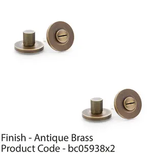 2 PACK - Modern Reeded Thumbturn & Release Lock - Lined Antique Brass - Bathroom Door