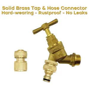 Outdoor Garden Tap with Hose Pipe Quick Connector, Solid Brass Set, 1/2" BSPM Inlet BIB Water Tap and Matching 1/2" Hose Connector