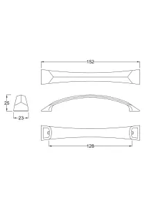 D Shape Bow Handle, 152mm (128mm Centres) - Satin Nickel