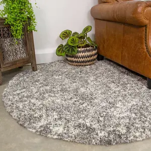 Super Soft Silver Grey Mottled Shaggy Area Rug 135x135cm