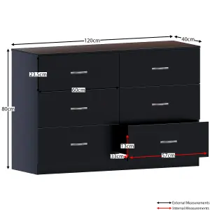 Vida Designs Riano Black 6 Drawer Chest (H)800mm (W)1200mm (D)400mm